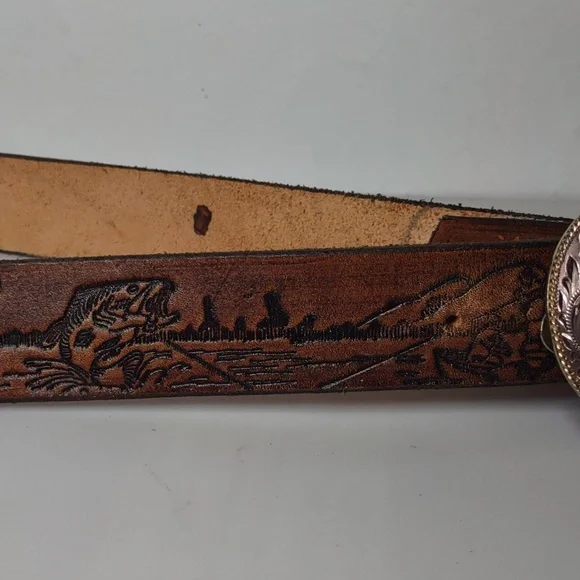 MONTANA SILVERSMITHS western leather belt Grandpa embossed buckle removable - Picture 4 of 12